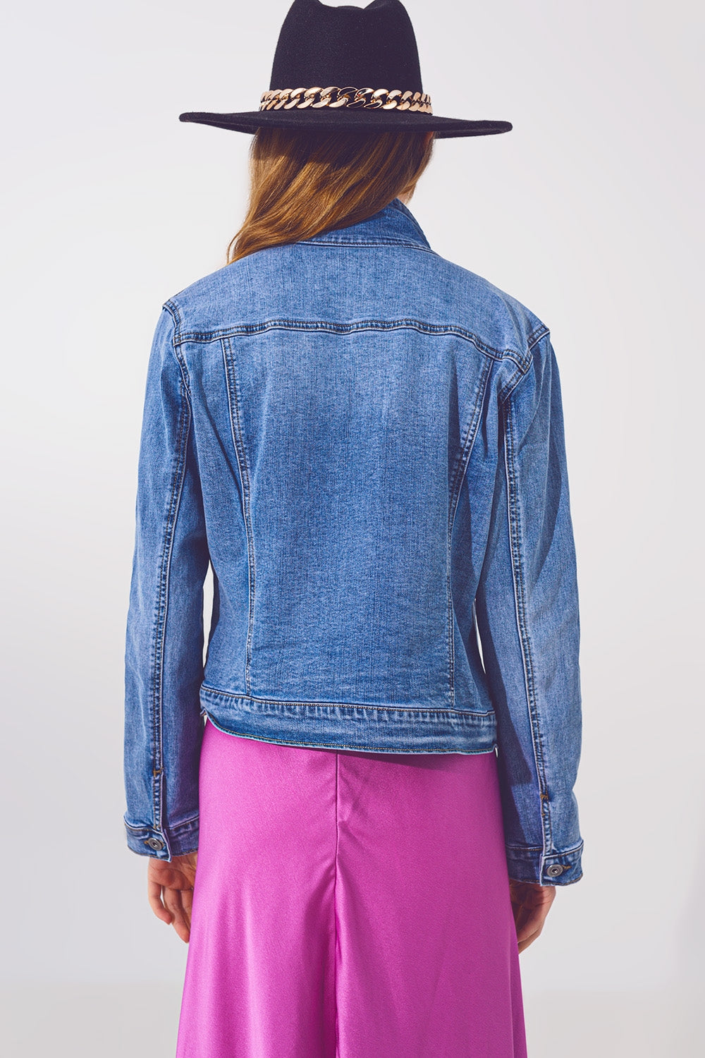 Denim jacket in light blue wash with sequin detail - Szua Store