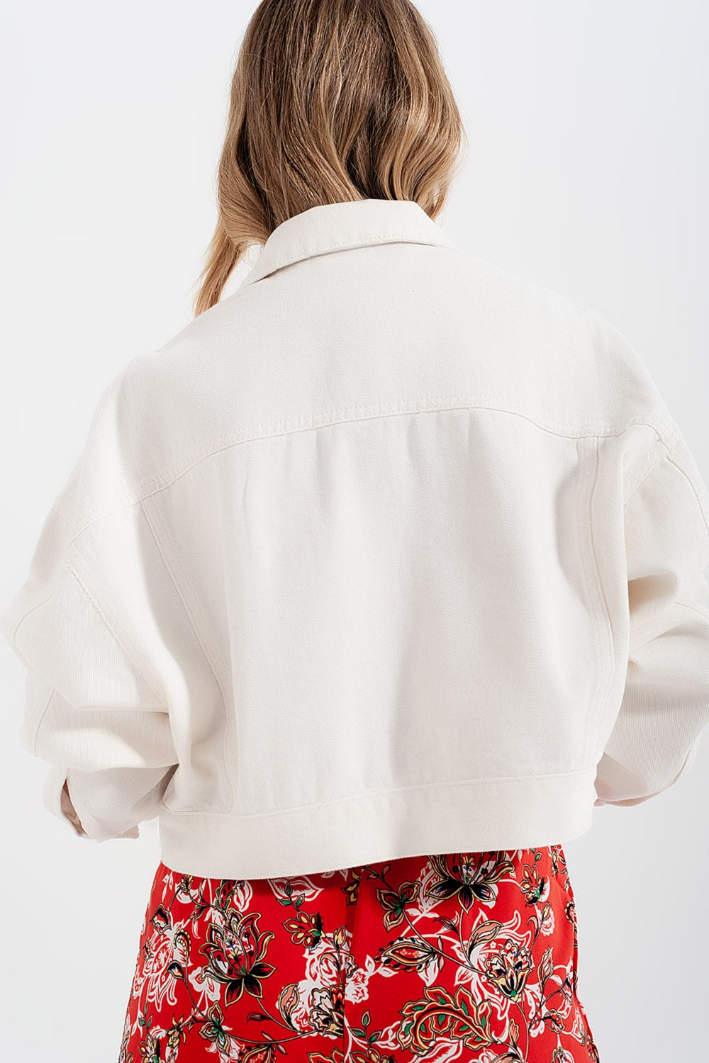 Denim jacket with diamante fringing in white Szua Store