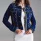 Q2 Denim jacket with frayed and embroidered details in Midwash