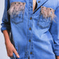 Denim shirt in midwash with faux feather cuffs Szua Store
