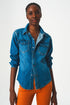 Q2 Denim shirt with press-stud placket in blue mid wash