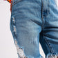 Denim shorts with distressing in light blue Szua Store