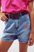 DenIm Shorts With Laminated Stars in Light Wash - Szua Store