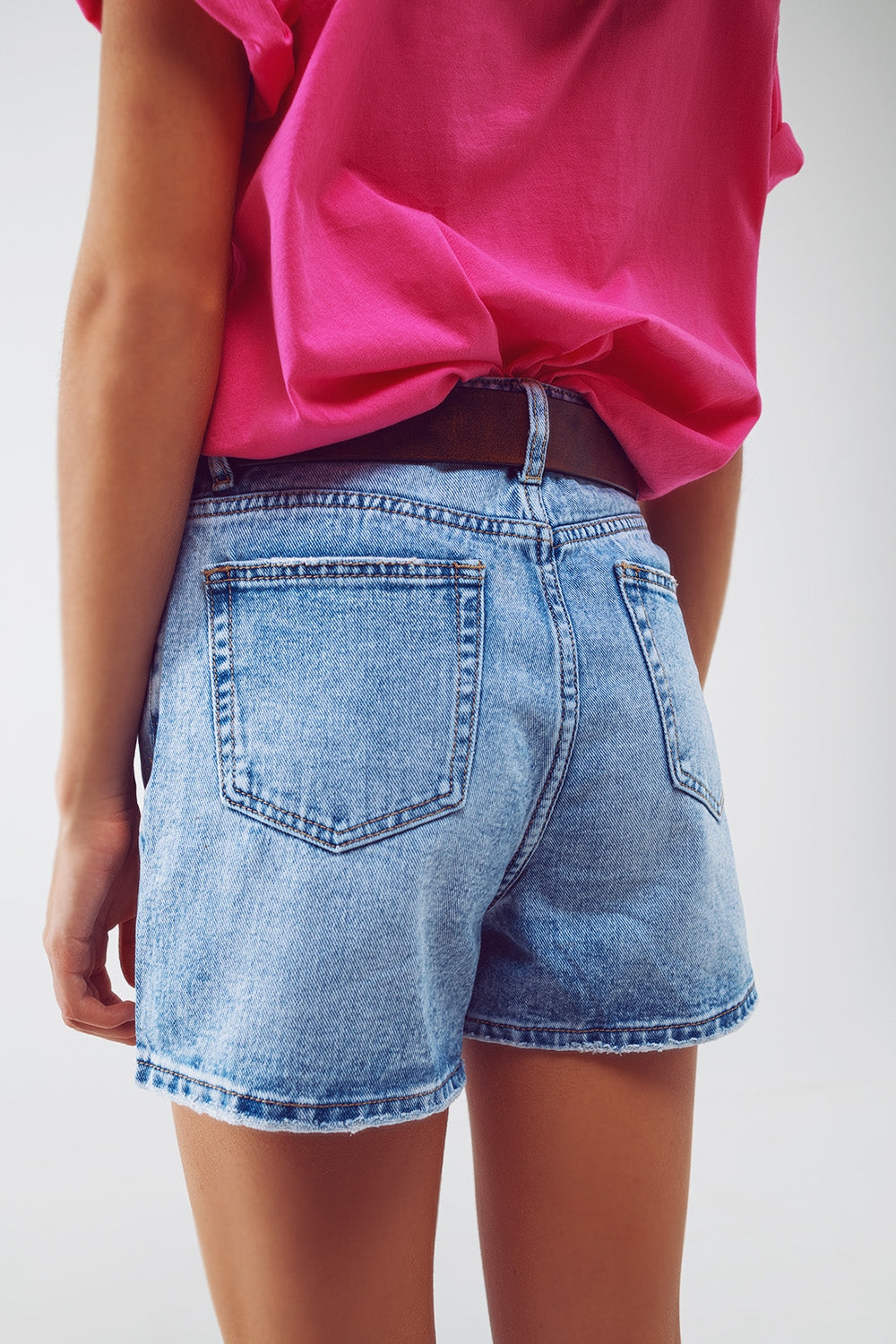 DenIm Shorts With Laminated Stars in Light Wash - Szua Store