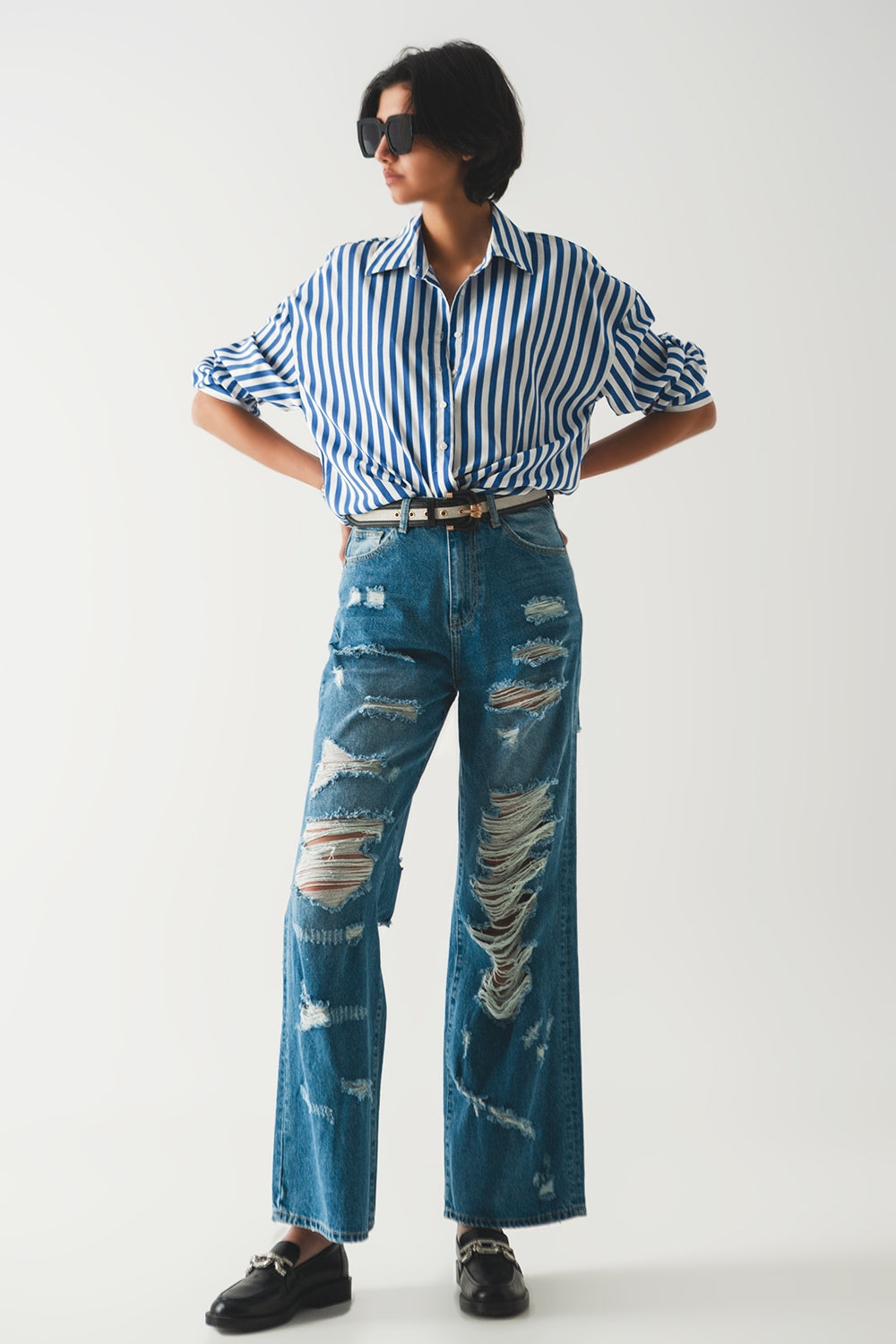 destroyed boyfriend jeans in blue - Szua Store