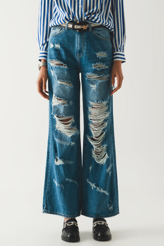 destroyed boyfriend jeans in blue - Szua Store