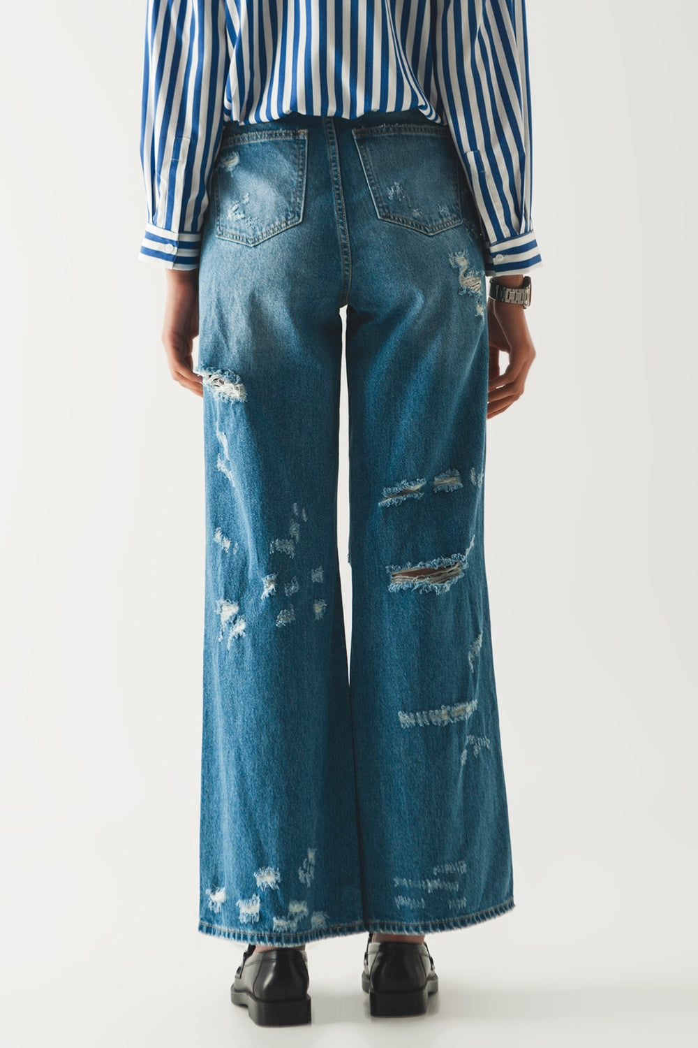 destroyed boyfriend jeans in blue - Szua Store