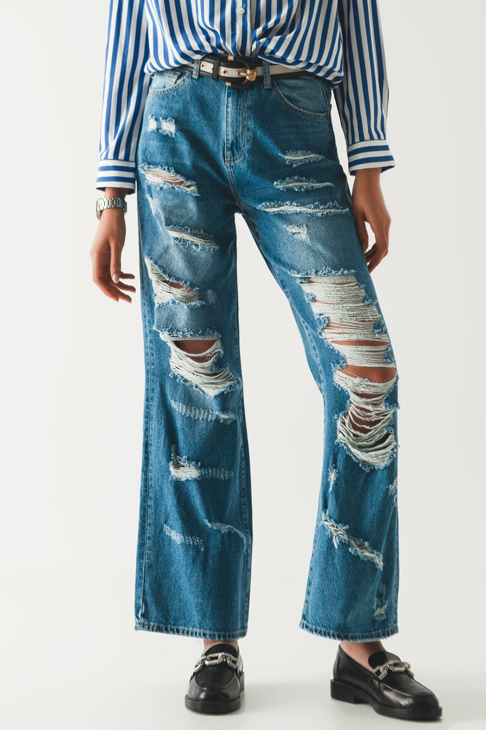 destroyed boyfriend jeans in blue - Szua Store