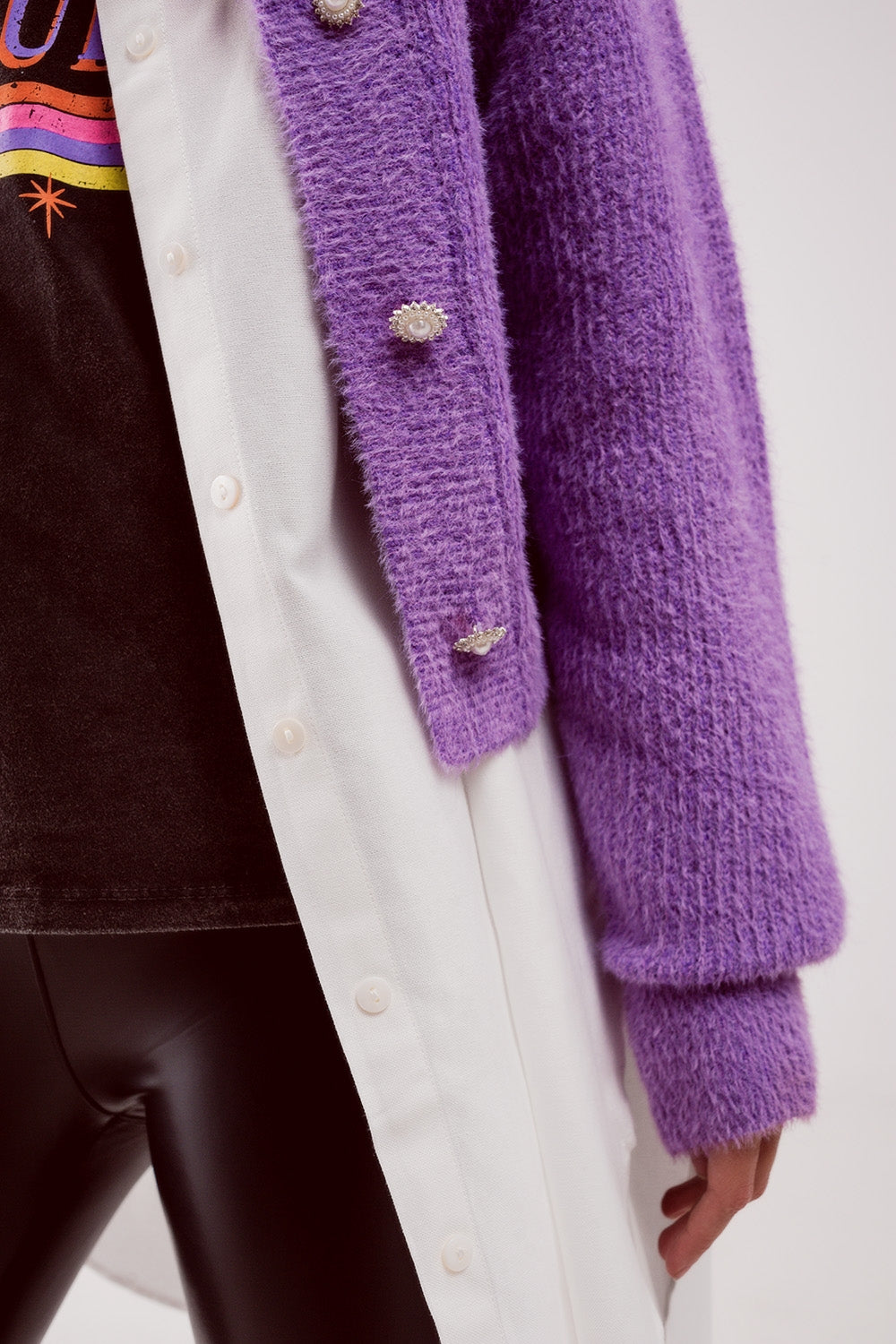 Detail button front knitted cardigan in purple Szua Store