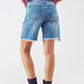 Distressed Embellished Bermuda Shorts in Light Wash - Szua Store