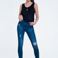 Distressed skinny fit jeans in mid wash Szua Store