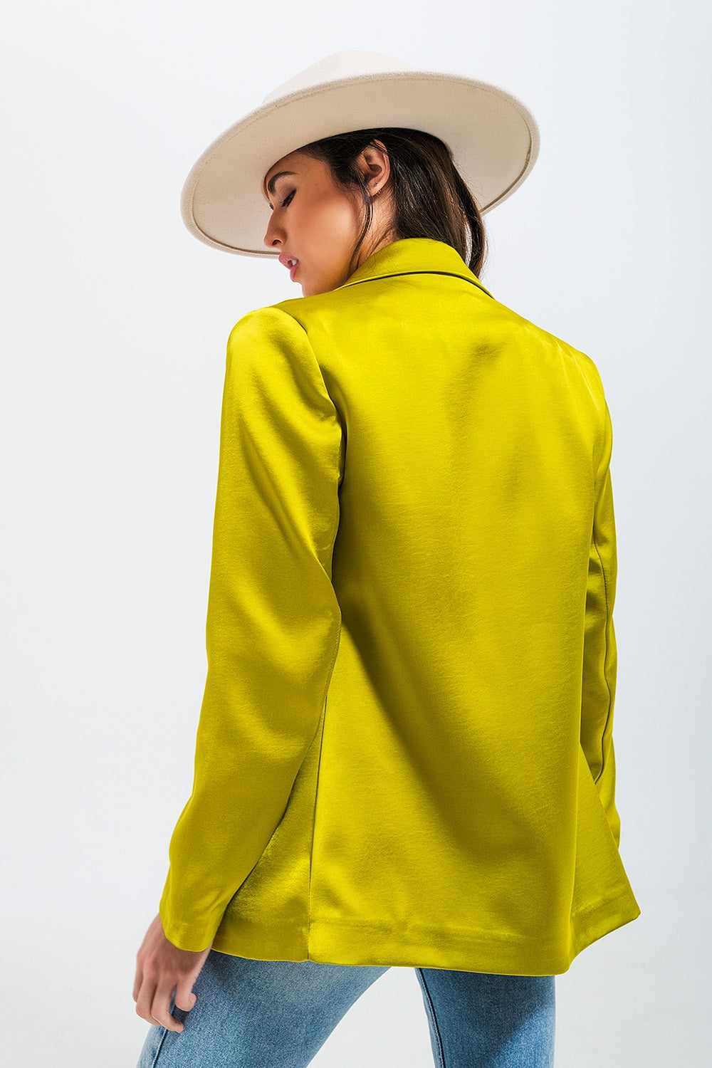 Double breasted satin blazer in lime green Szua Store