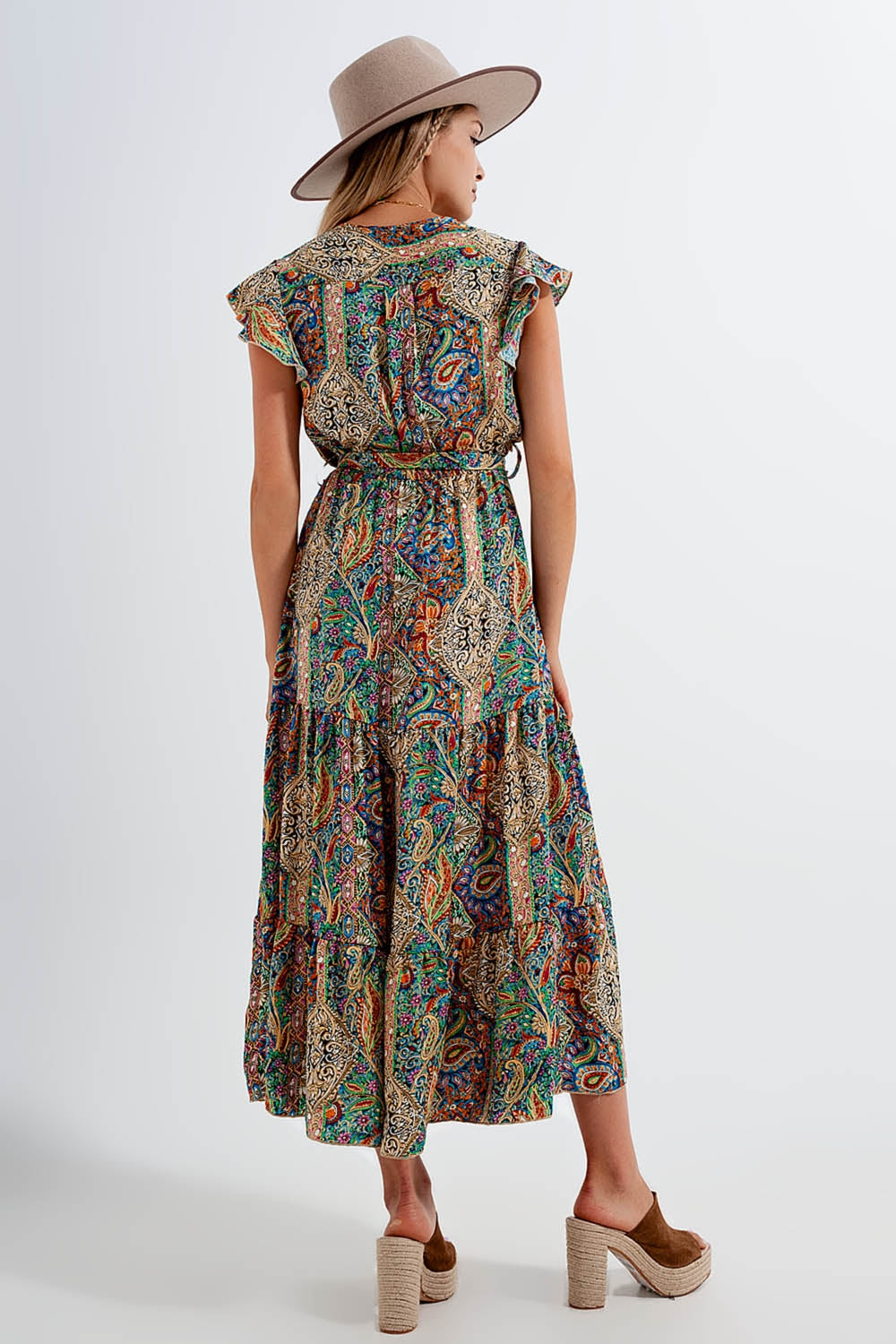 Dressed ruffle hem midaxi dress in paisley print in green Szua Store