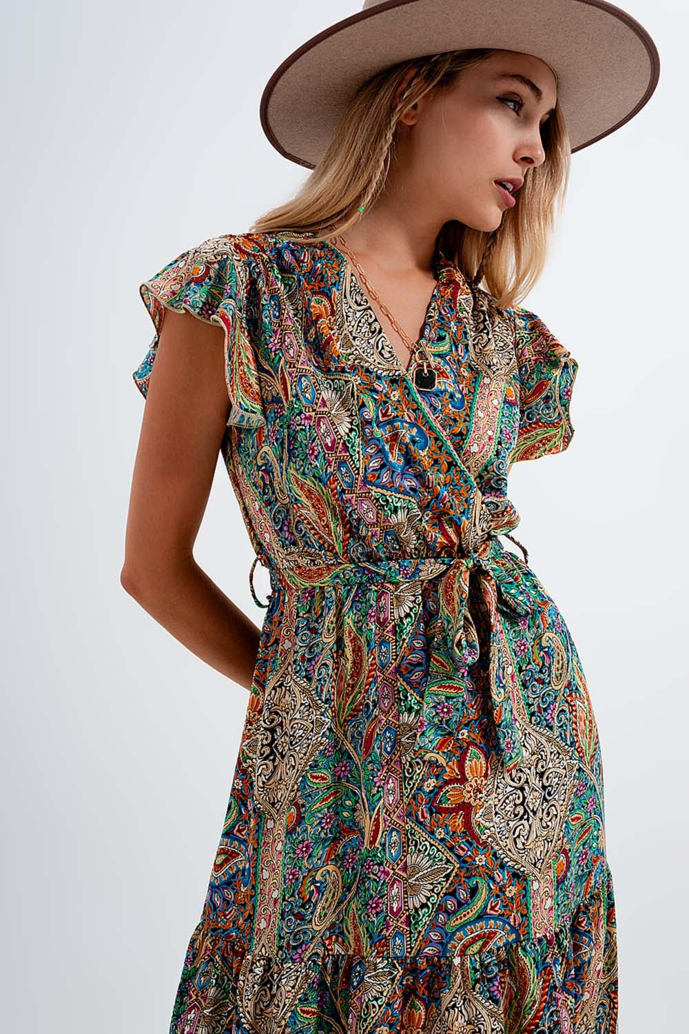 Dressed ruffle hem midaxi dress in paisley print in green Szua Store