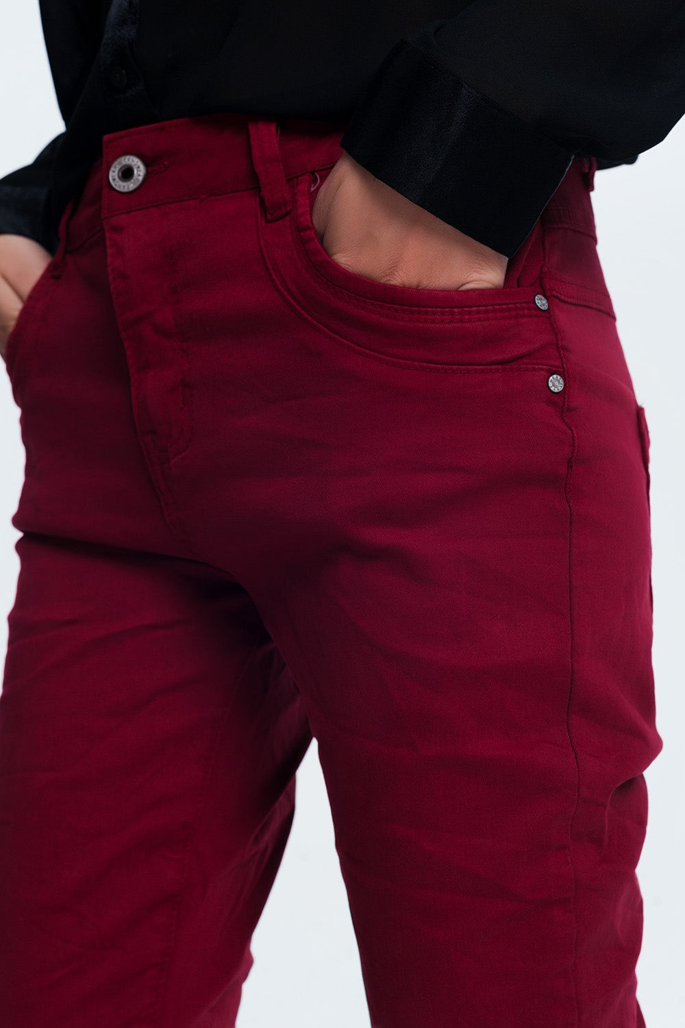 Drop crotch skinny jean in maroon Szua Store