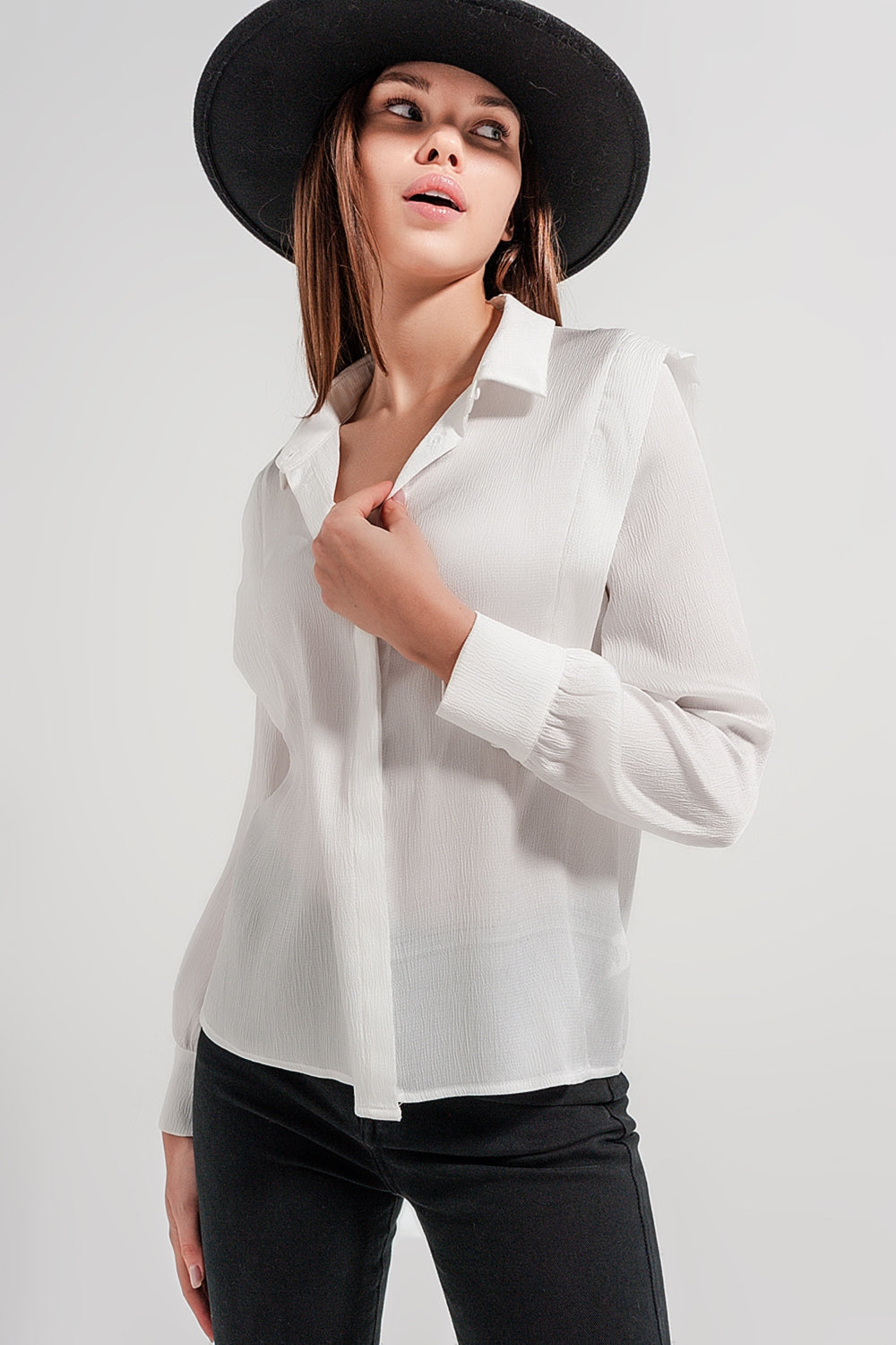 Ecru blouse with ruffle details Szua Store