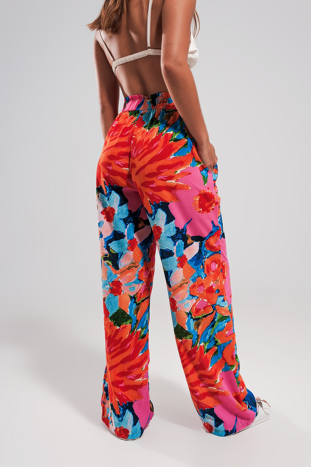 Elastic back pants in bright floral Szua Store