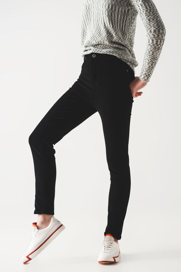 Elastic Cotton skinny cord pants in black Szua Store