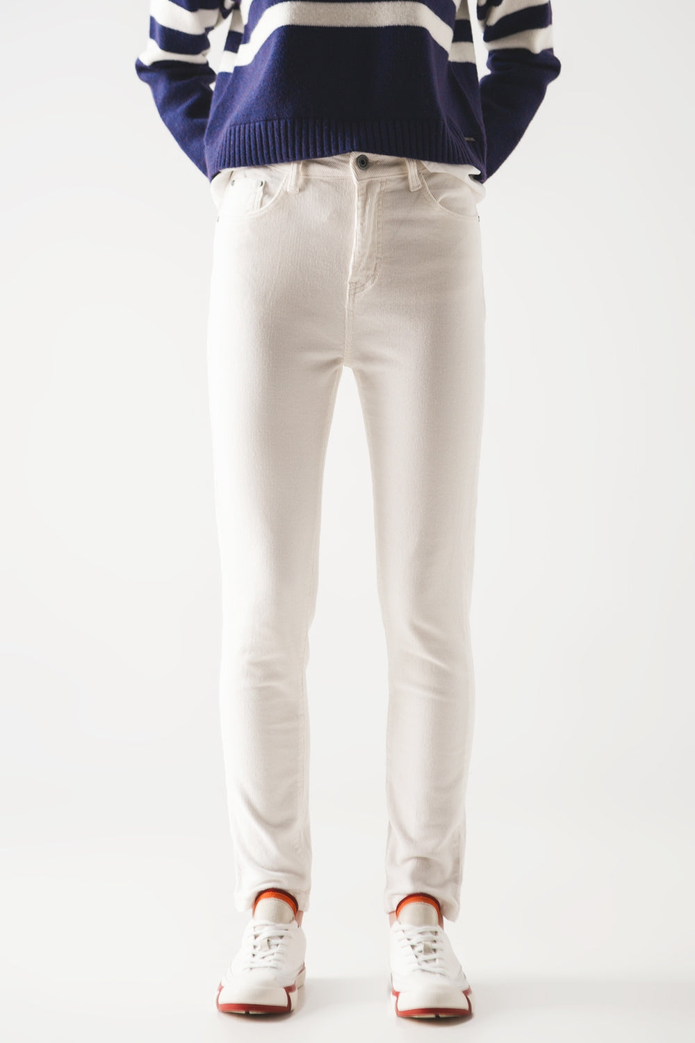 Elastic Cotton skinny cord pants in cream Szua Store