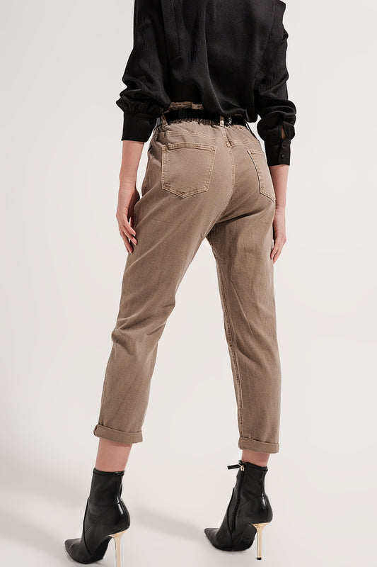 Elasticated paper bag waist jean in Beige Szua Store