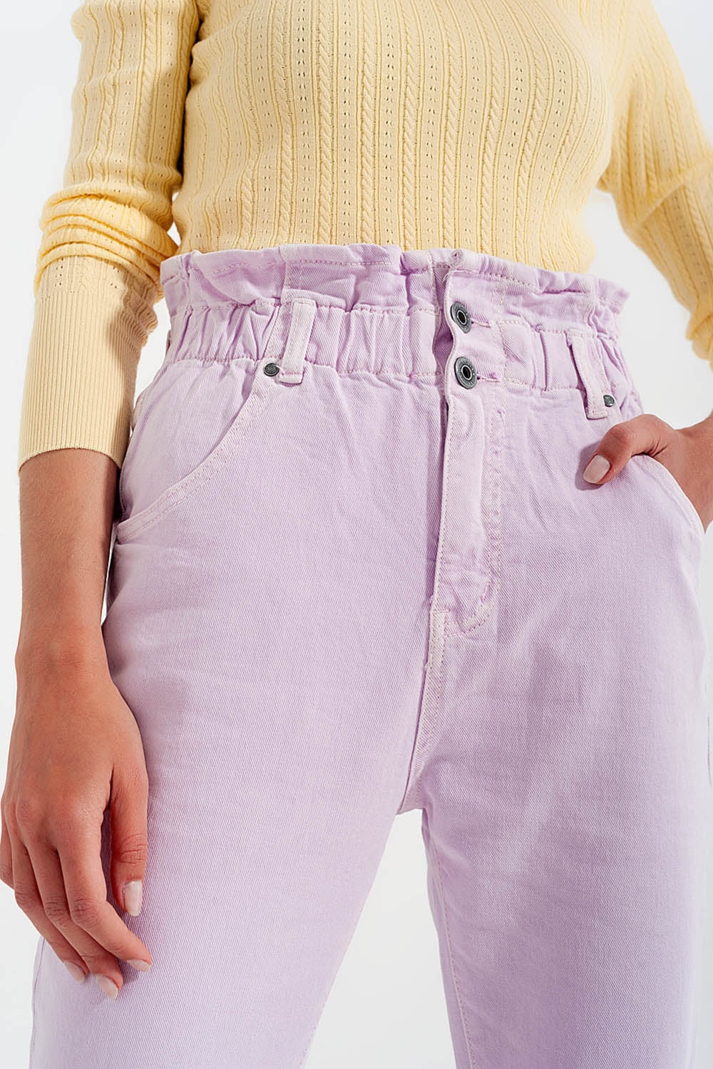 Elasticated paper bag waist mom jean in lilac Szua Store