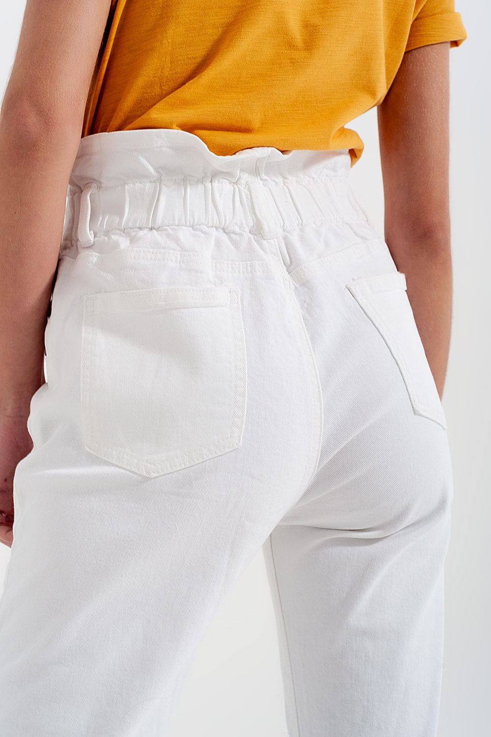 Elasticated paper bag waist mom jean in white Szua Store