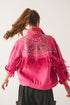 Q2 Embellished fringe denim jacket in fuchsia