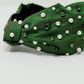 Embellished Headband With White And Green Jewells With Knot in The Middle