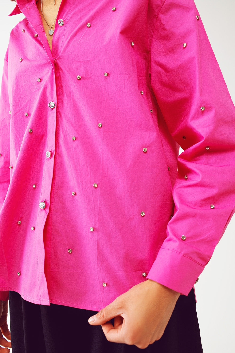 Embellished Shirt With Uneven Hem in Fuchsia - Szua Store