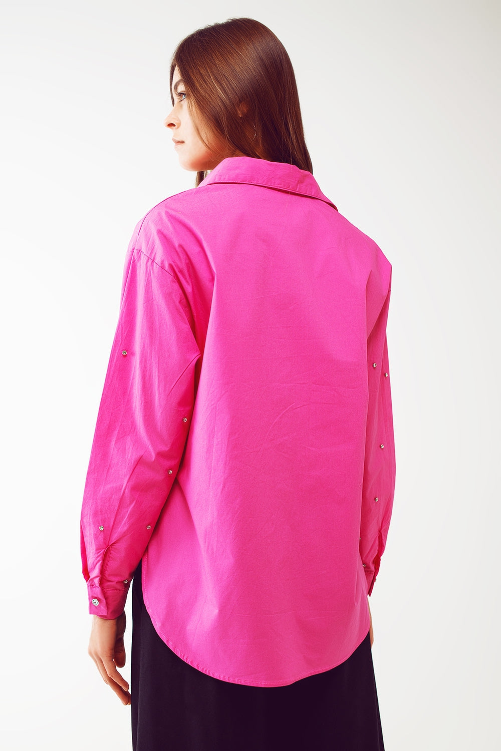 Embellished Shirt With Uneven Hem in Fuchsia - Szua Store