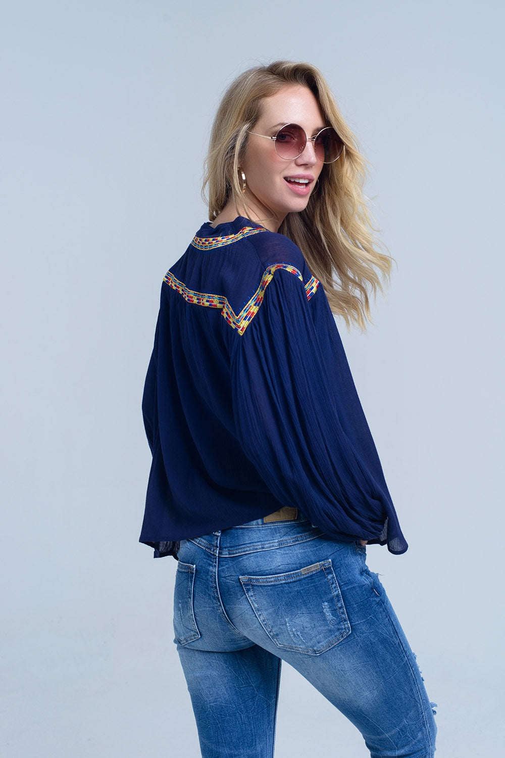 Embroidered navy blouse Szua Store