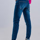 Exposed button ripped boyfriend jean in dark blue Szua Store