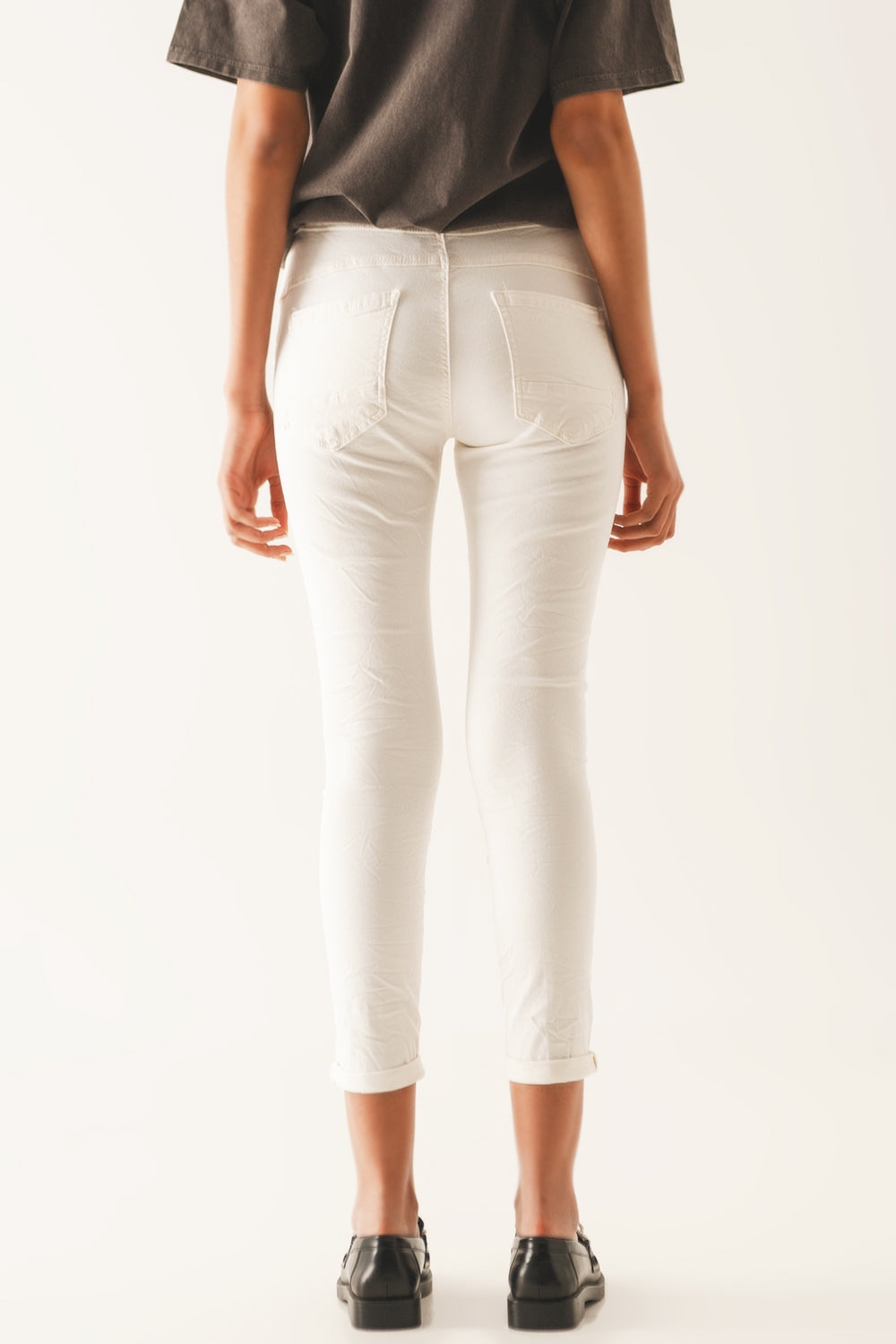 Exposed buttons skinny jeans in cream - Szua Store