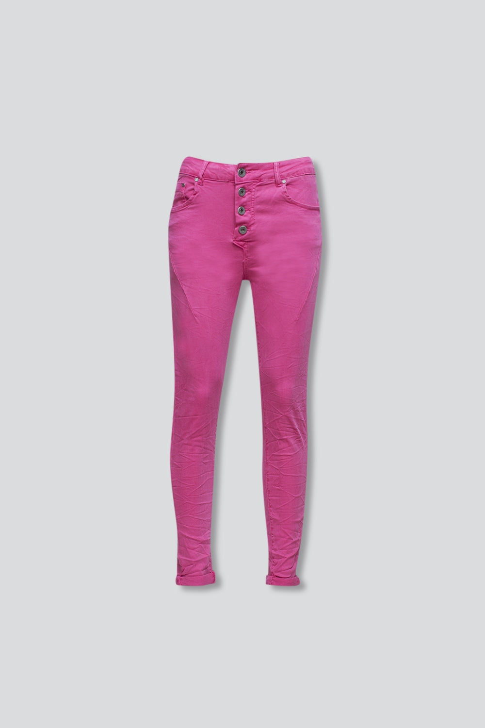 Exposed buttons skinny jeans in fuchsia Szua Store