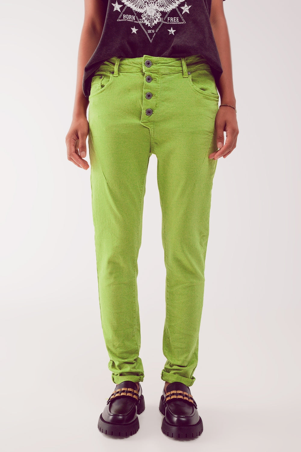 Exposed buttons skinny jeans in green Szua Store