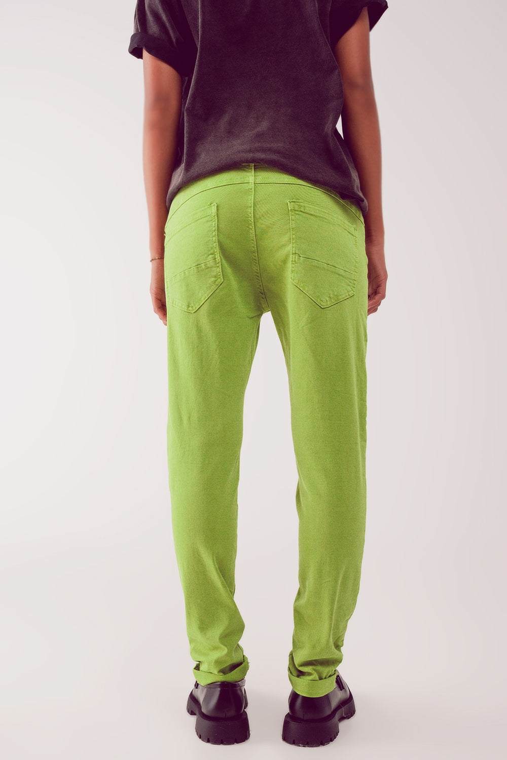 Exposed buttons skinny jeans in green Szua Store