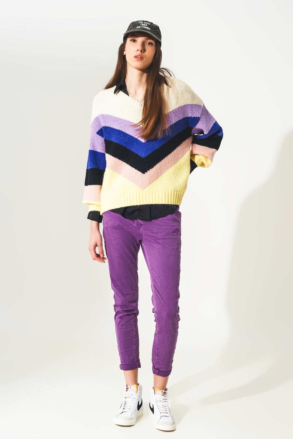 Exposed buttons skinny jeans in purple - Szua Store