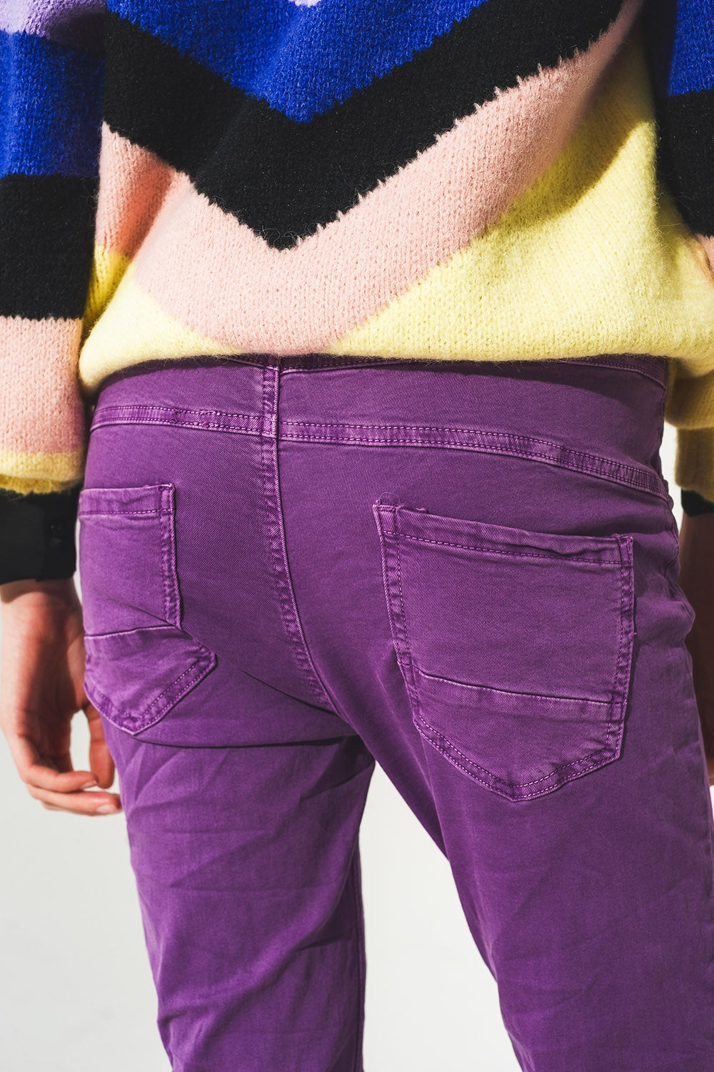 Exposed buttons skinny jeans in purple - Szua Store