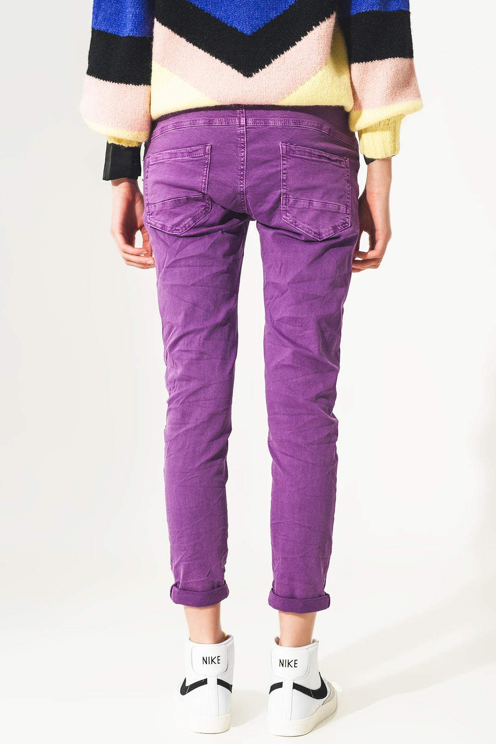 Exposed buttons skinny jeans in purple - Szua Store