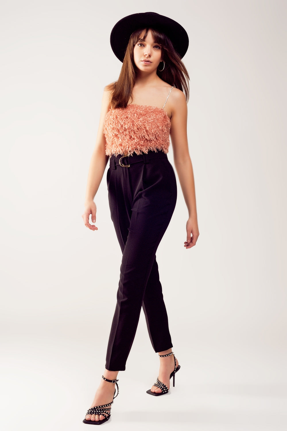 Faux feather crop cami in pink Szua Store