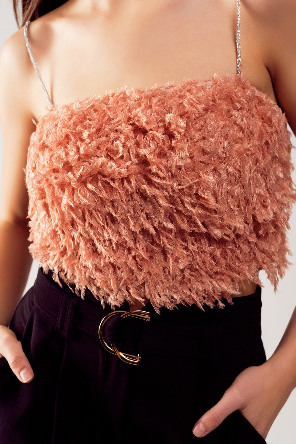 Faux feather crop cami in pink Szua Store