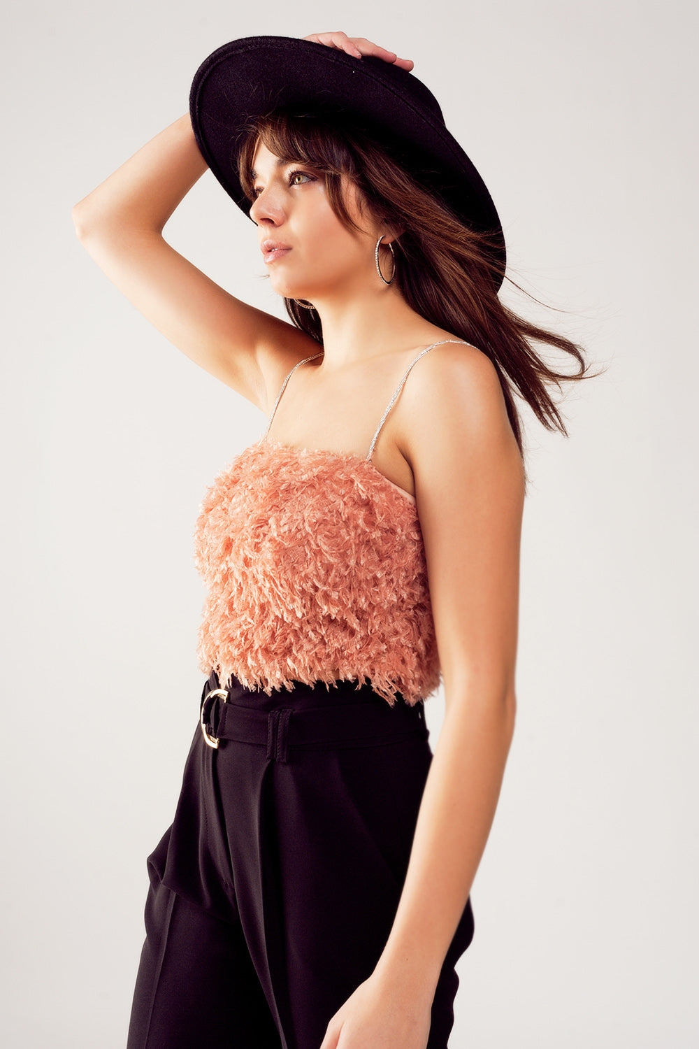 Faux feather crop cami in pink Szua Store