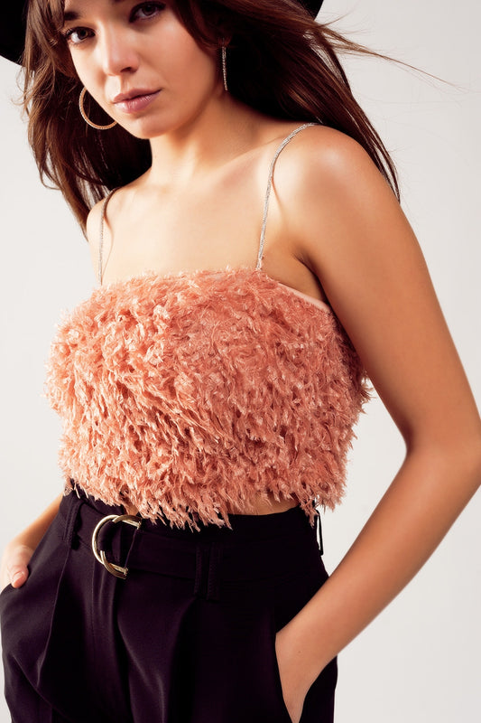 Faux feather crop cami in pink Szua Store