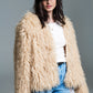 Q2 Faux Hair Boho Style Open Jacket in Beige