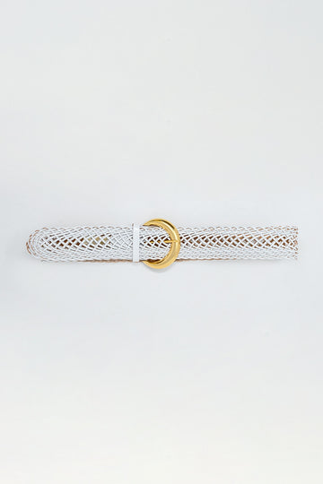 Q2 Faux Leather Braided Belt with Gold Buckle in White