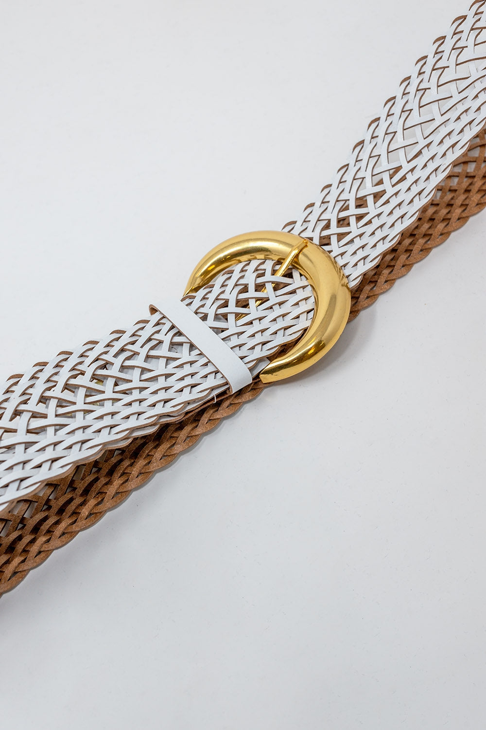 Faux Leather Braided Belt with Gold Buckle in White - Szua Store