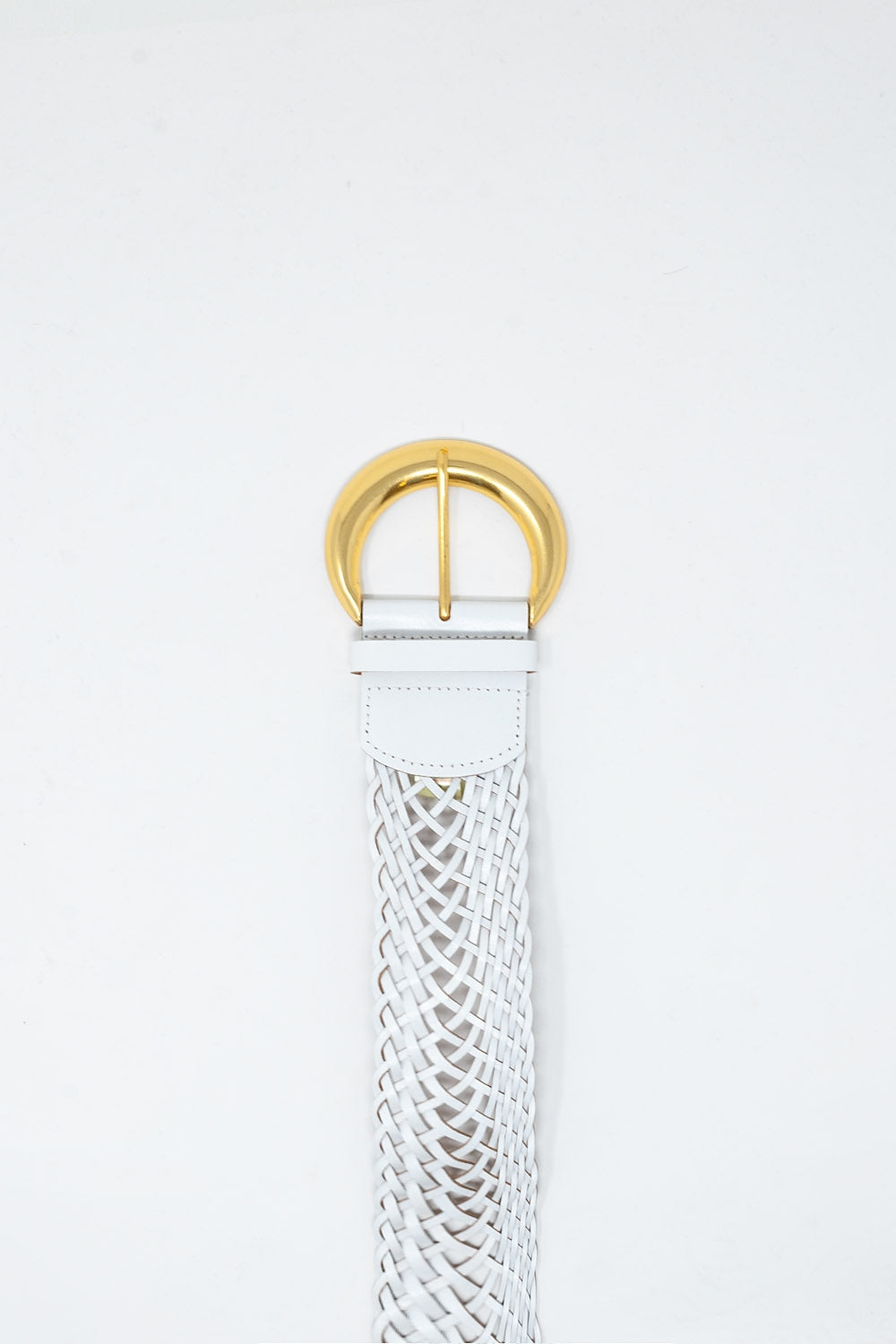 Faux Leather Braided Belt with Gold Buckle in White - Szua Store