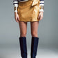 Q2 faux leather mini skirt with bow on the side in gold