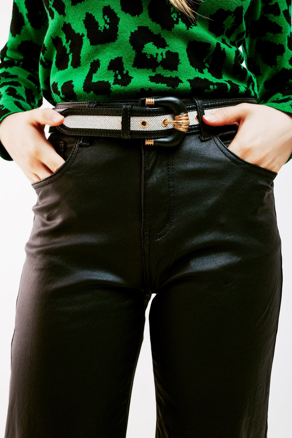Faux leather wide leg trouser in black Szua Store