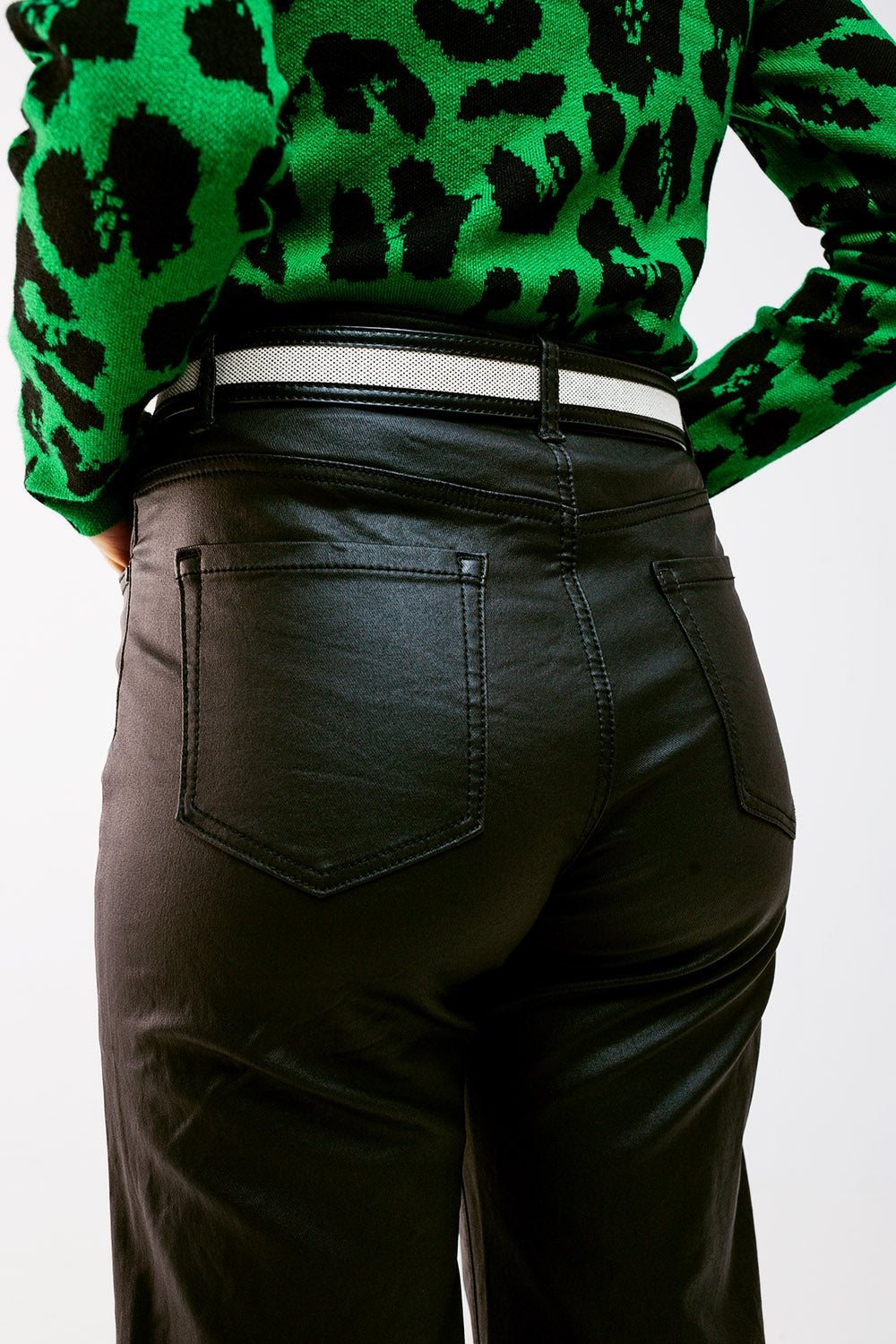 Faux leather wide leg trouser in black Szua Store
